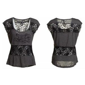 AFFLICTION Women's T-Shirt S/S HAND DONE Tank Bike